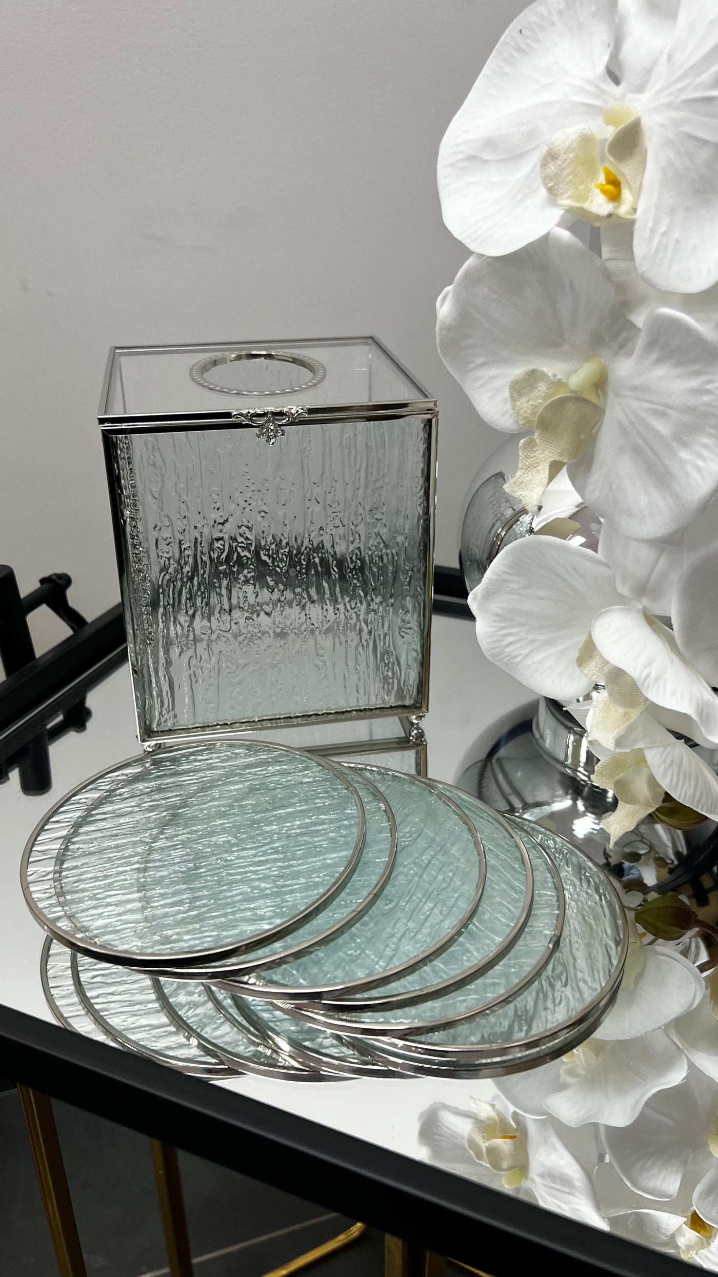 Waterfall silver coaster set x 6