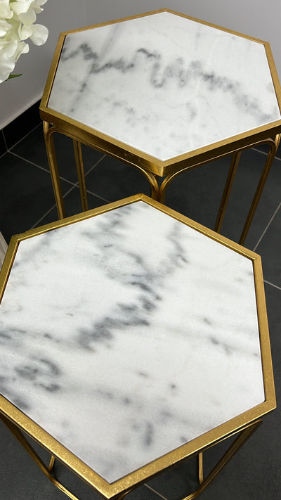 Hexagon Marble gold 2 piece table set