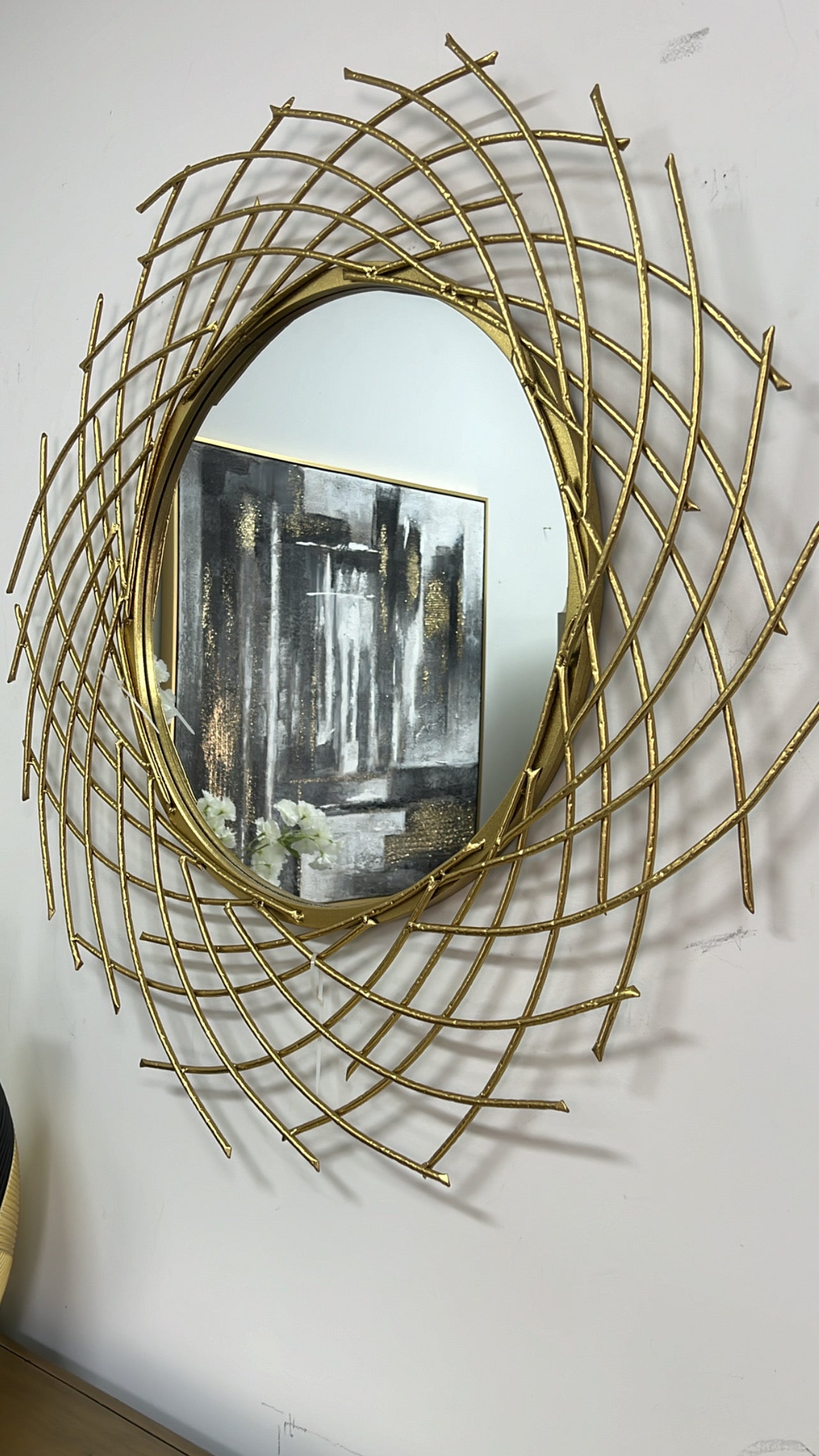 Circular spiral Gold wall mirror