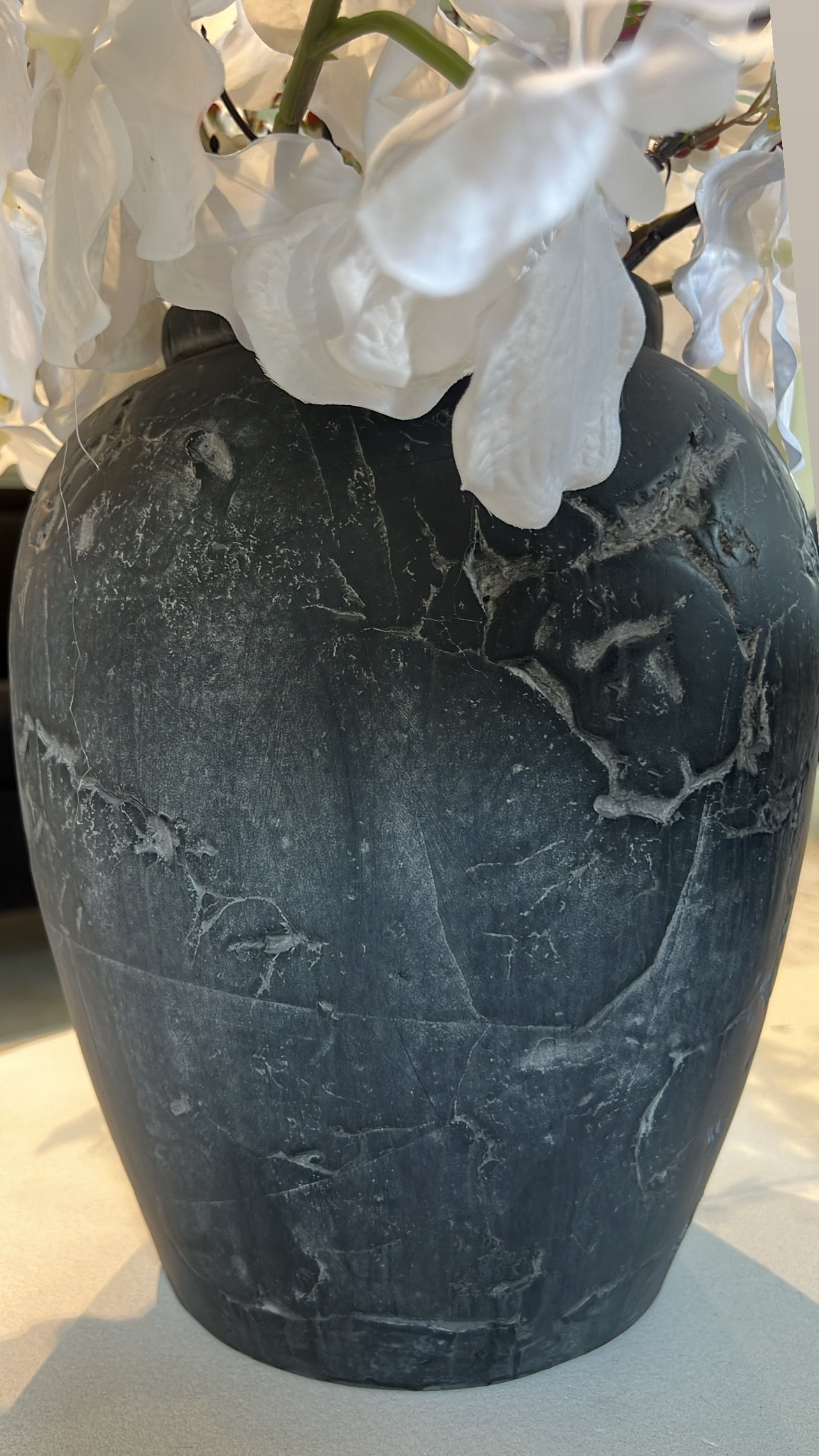 Heritage black charcoal stone vase