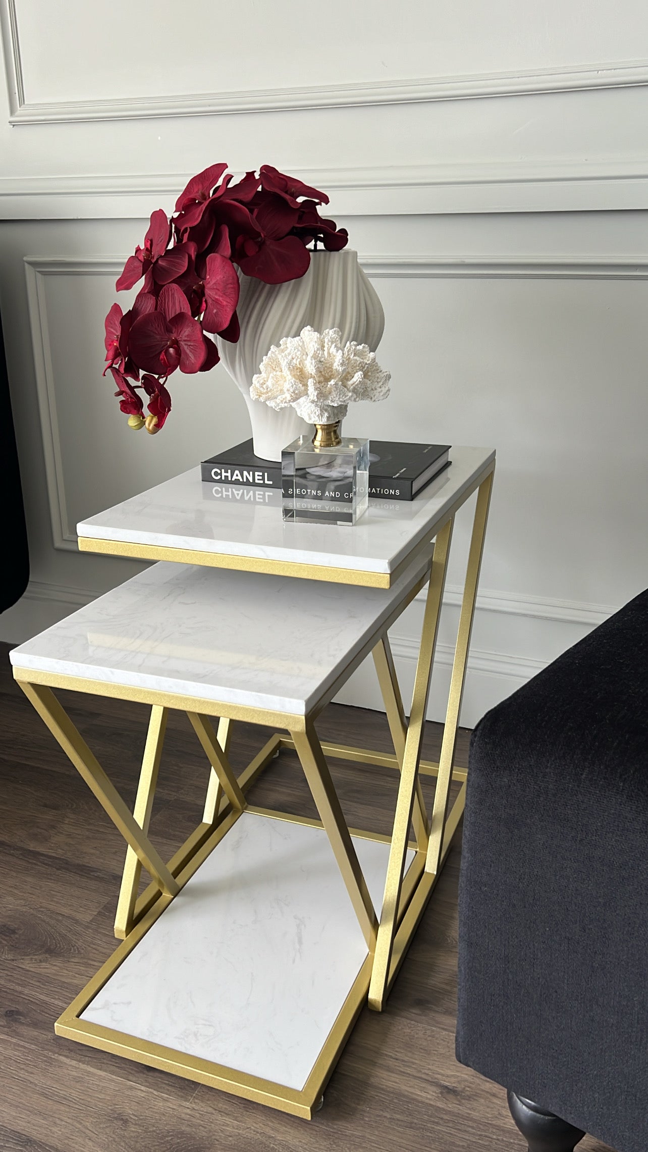 Accent marble gold table set of 2