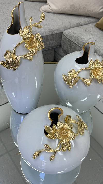 Lily Brass white vases - Luscious Homewares