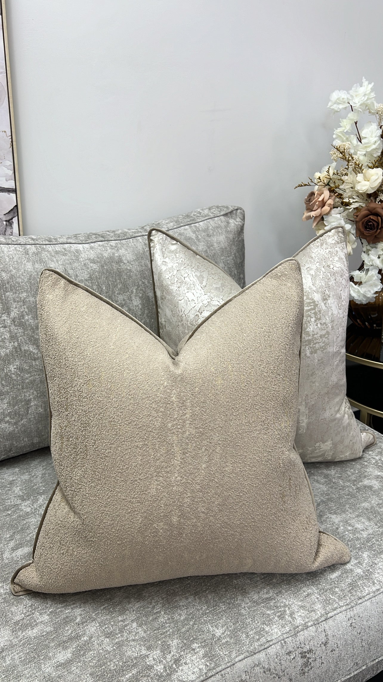 Dahlia mocha cushion  55x55 - Luscious Homewares