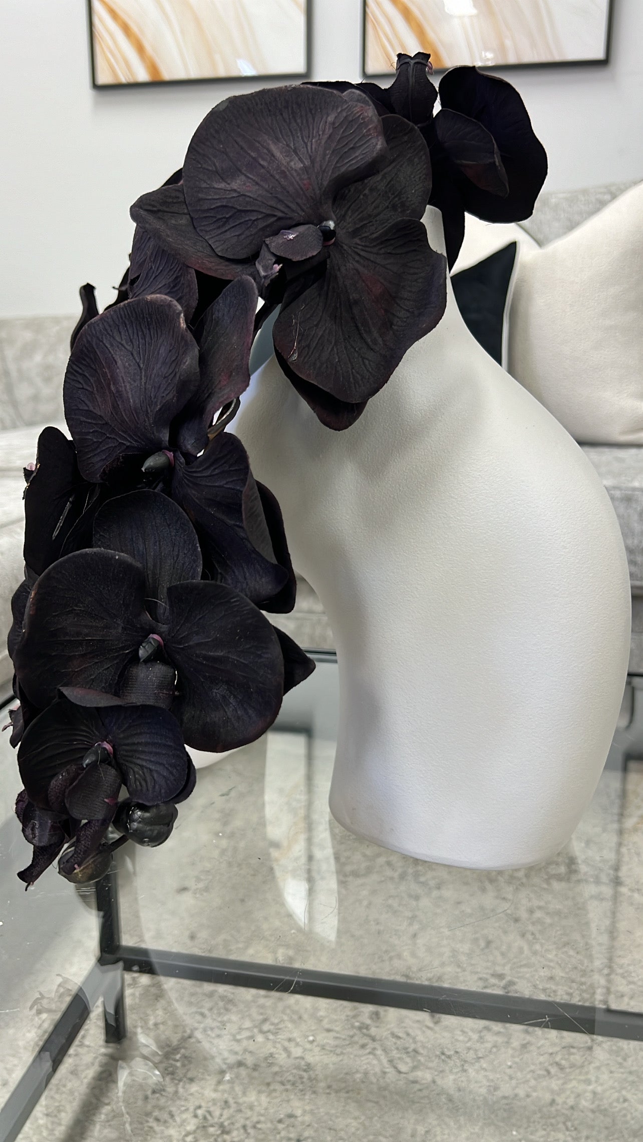 Zia white vase and black orchids - Luscious Homewares