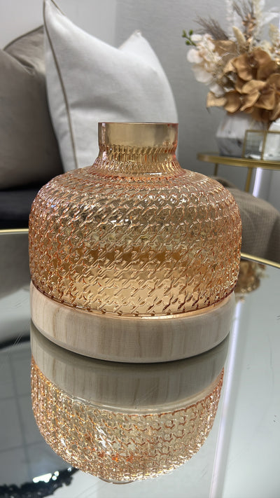 Textured glass / wooden vase - Luscious Homewares