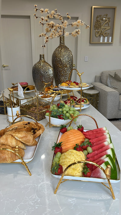 Asffor rectangle gold and white serving platter