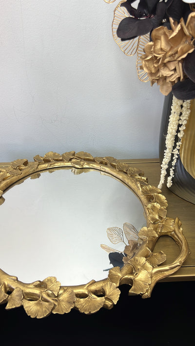 Ginkgo round gold mirrored tray