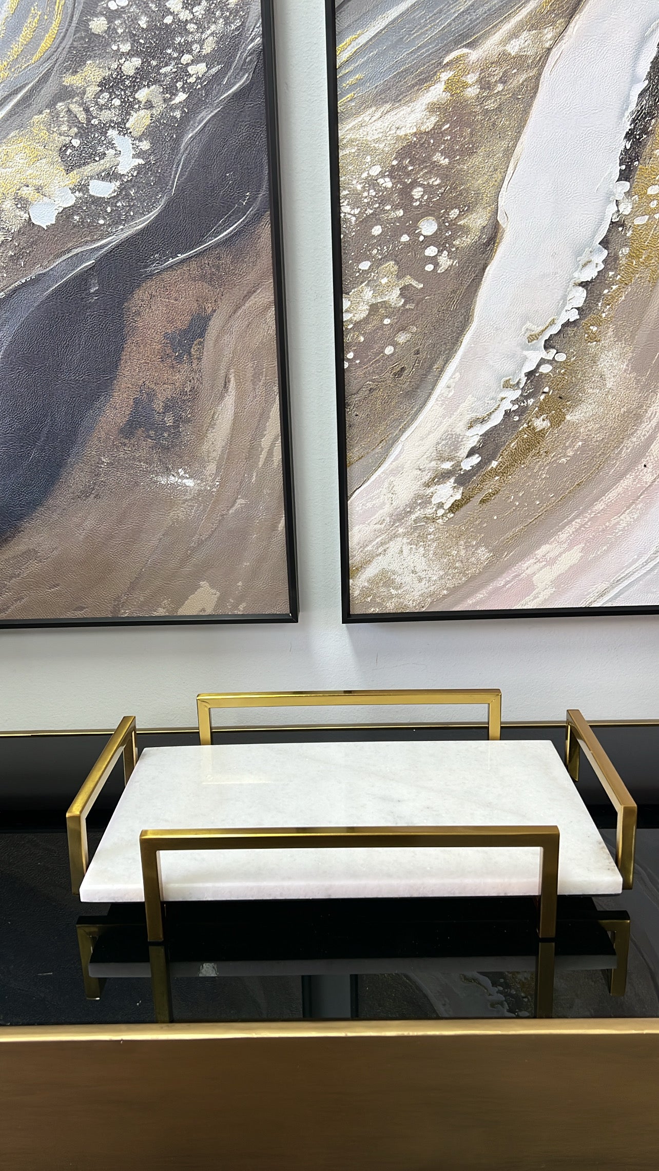 White Marble Gold handle tray