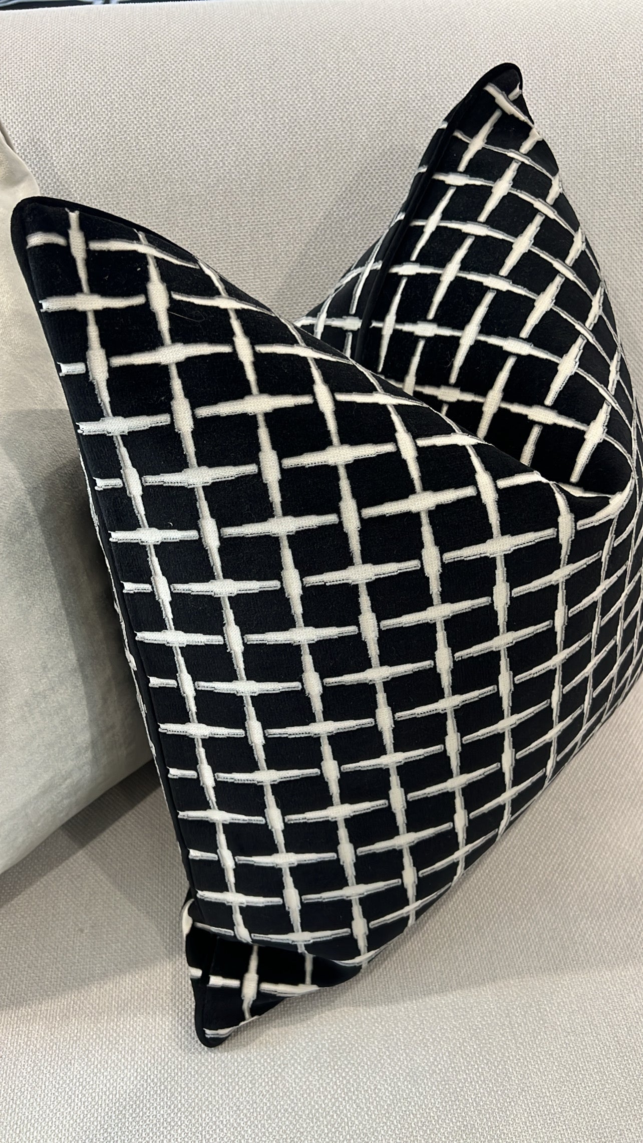 Checkers black Velvet cut cushion  55x55