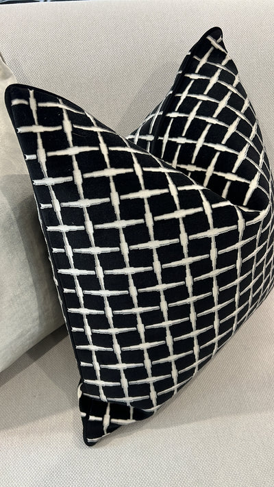 Checkers black Velvet cut cushion  55x55