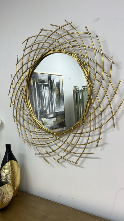 Circular spiral Gold wall mirror