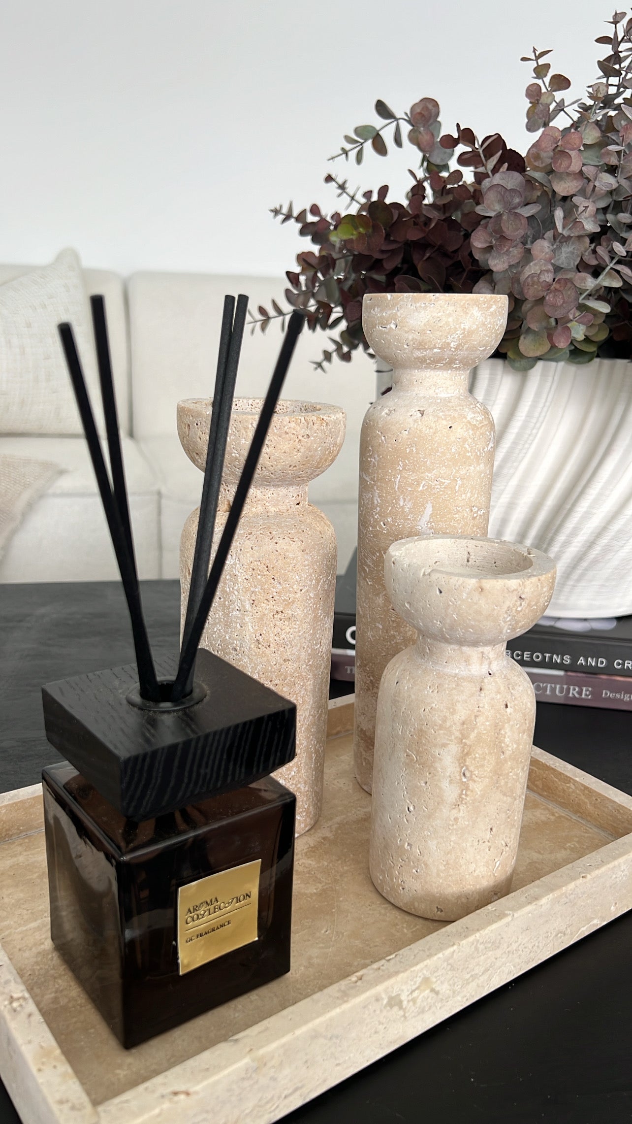 Travertine stone Candle Holder