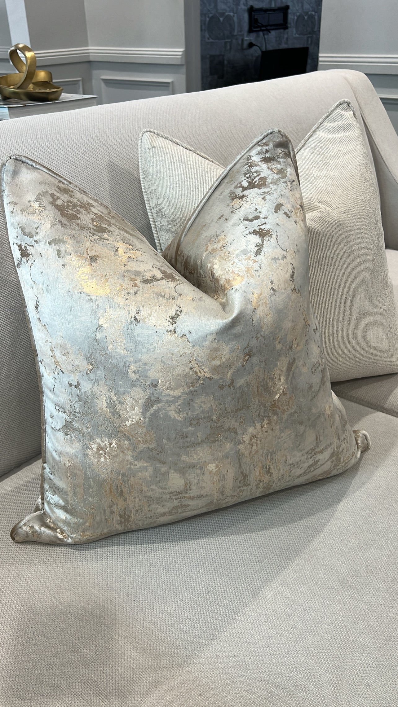 Nuvola gold and duck egg cushion