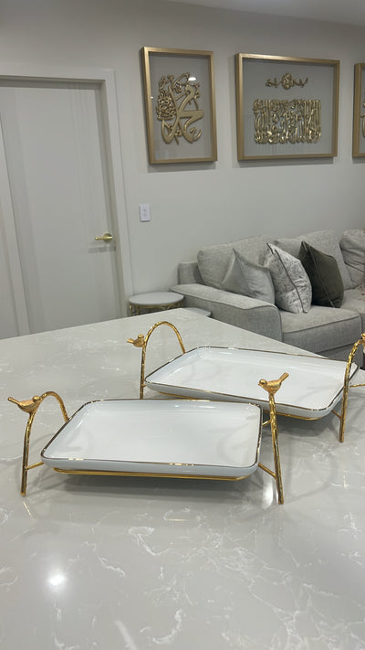 Asffor rectangle gold and white serving platter