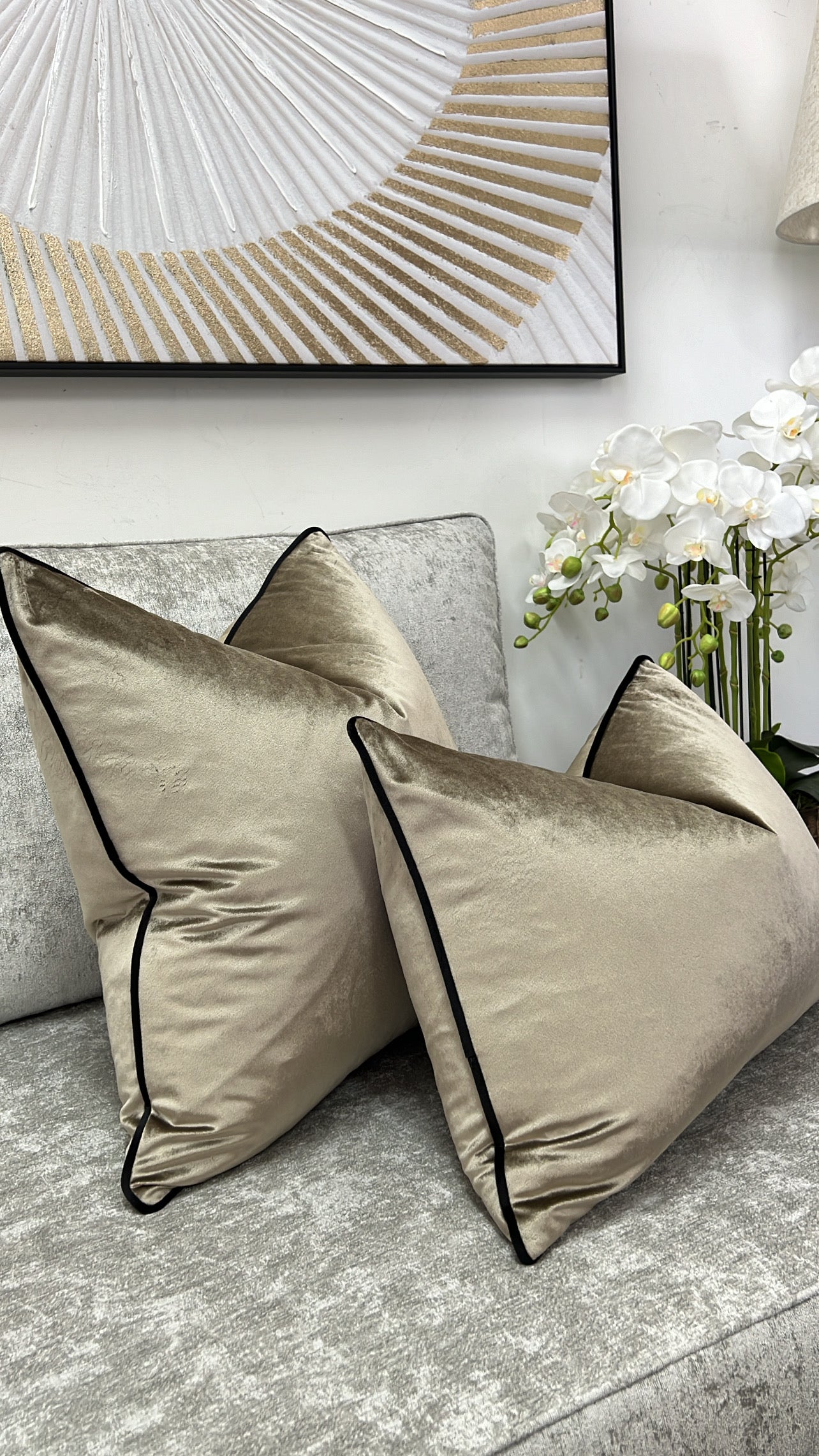 Senyorita dark champagne /black trim cushion - Luscious Homewares