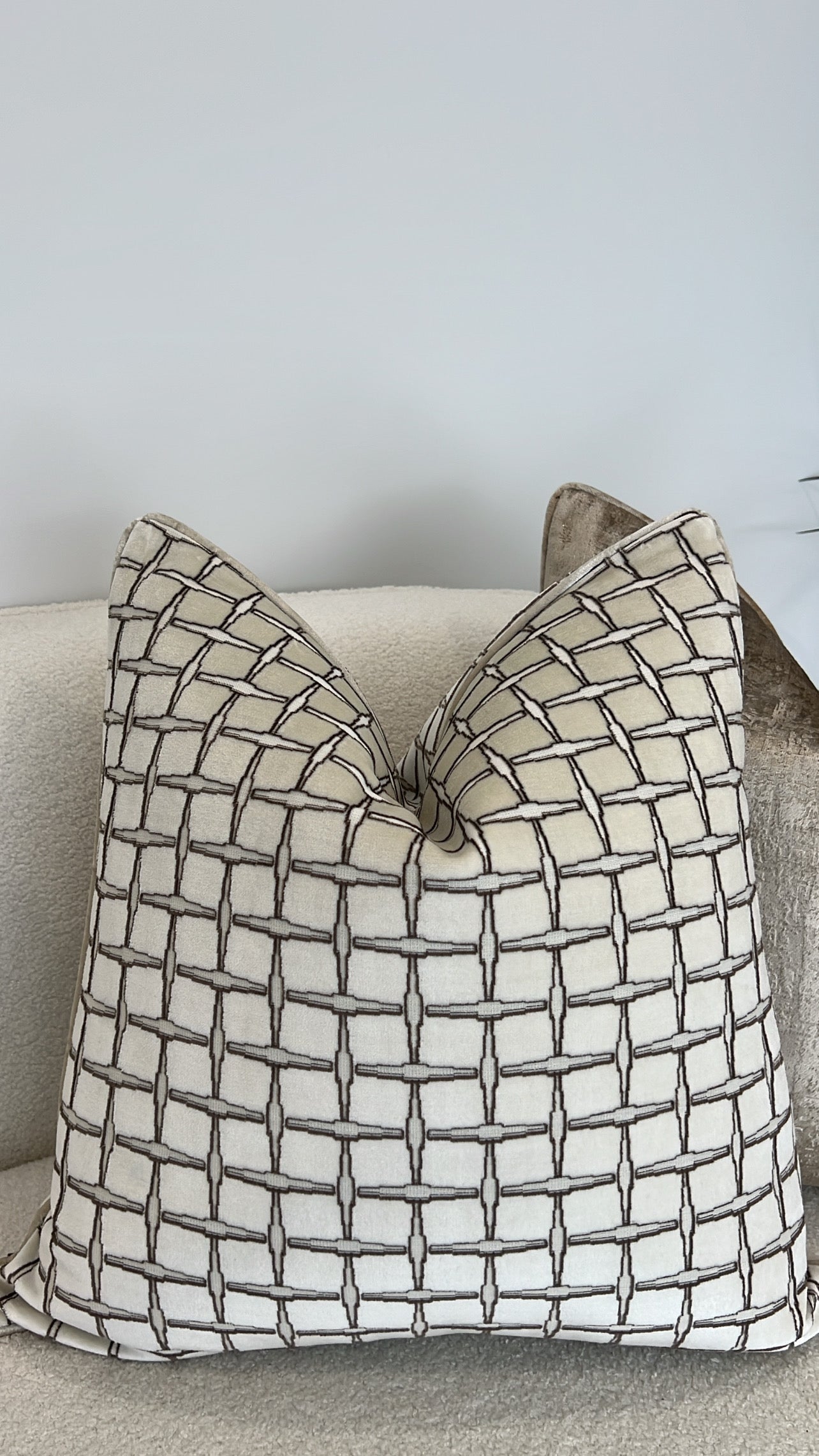 Checkers nude Velvet cut cushion  55x55