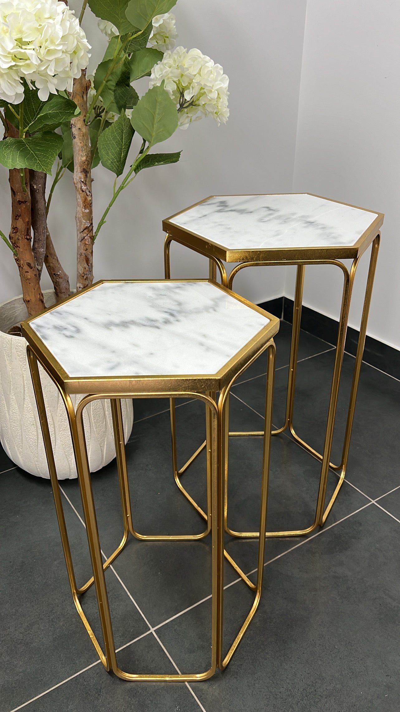 Hexagon Marble gold 2 piece table set