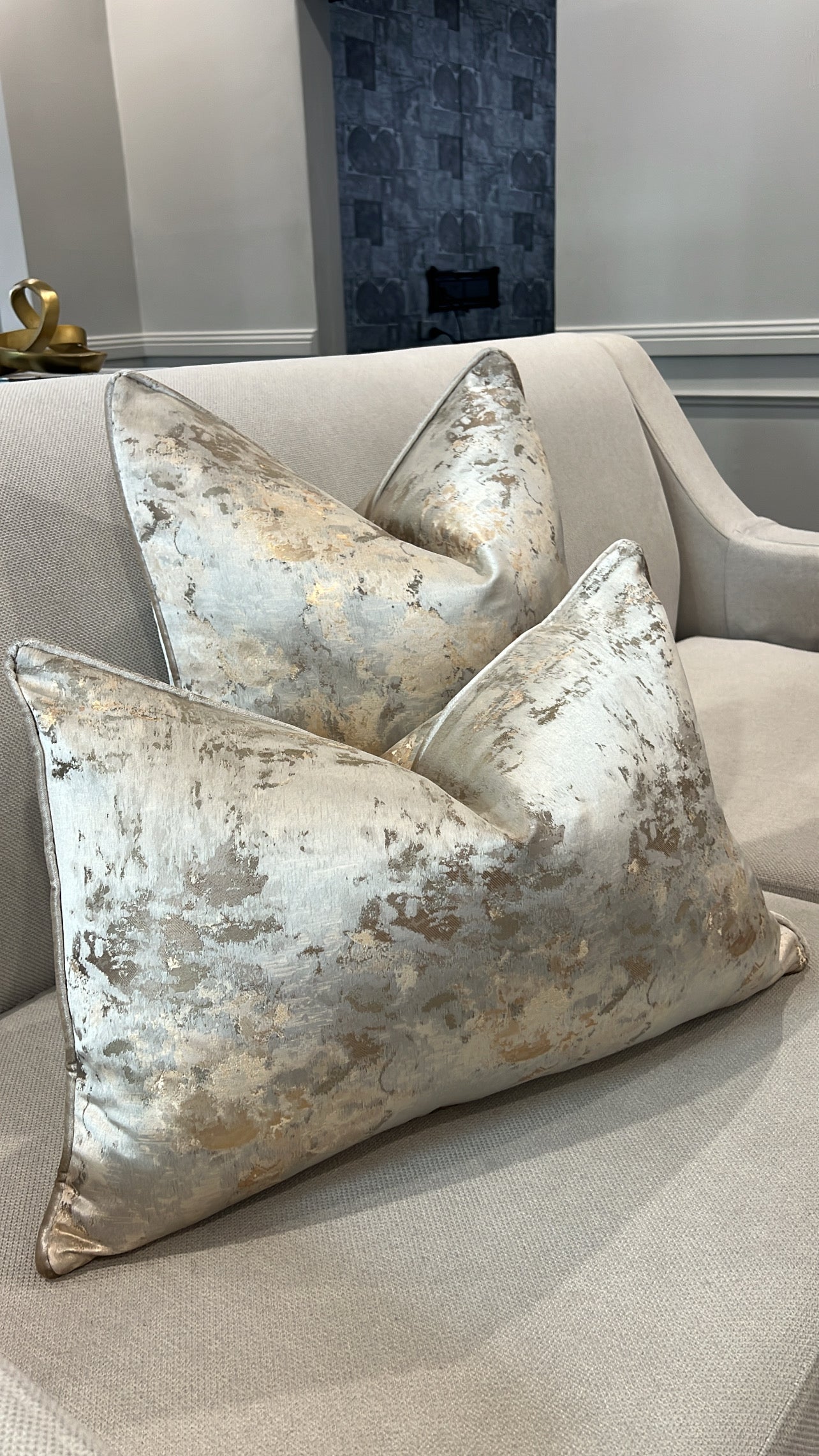 Nuvola gold and duck egg cushion