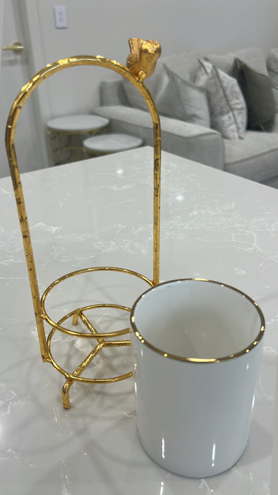 Asffor white and gold cutlery stand