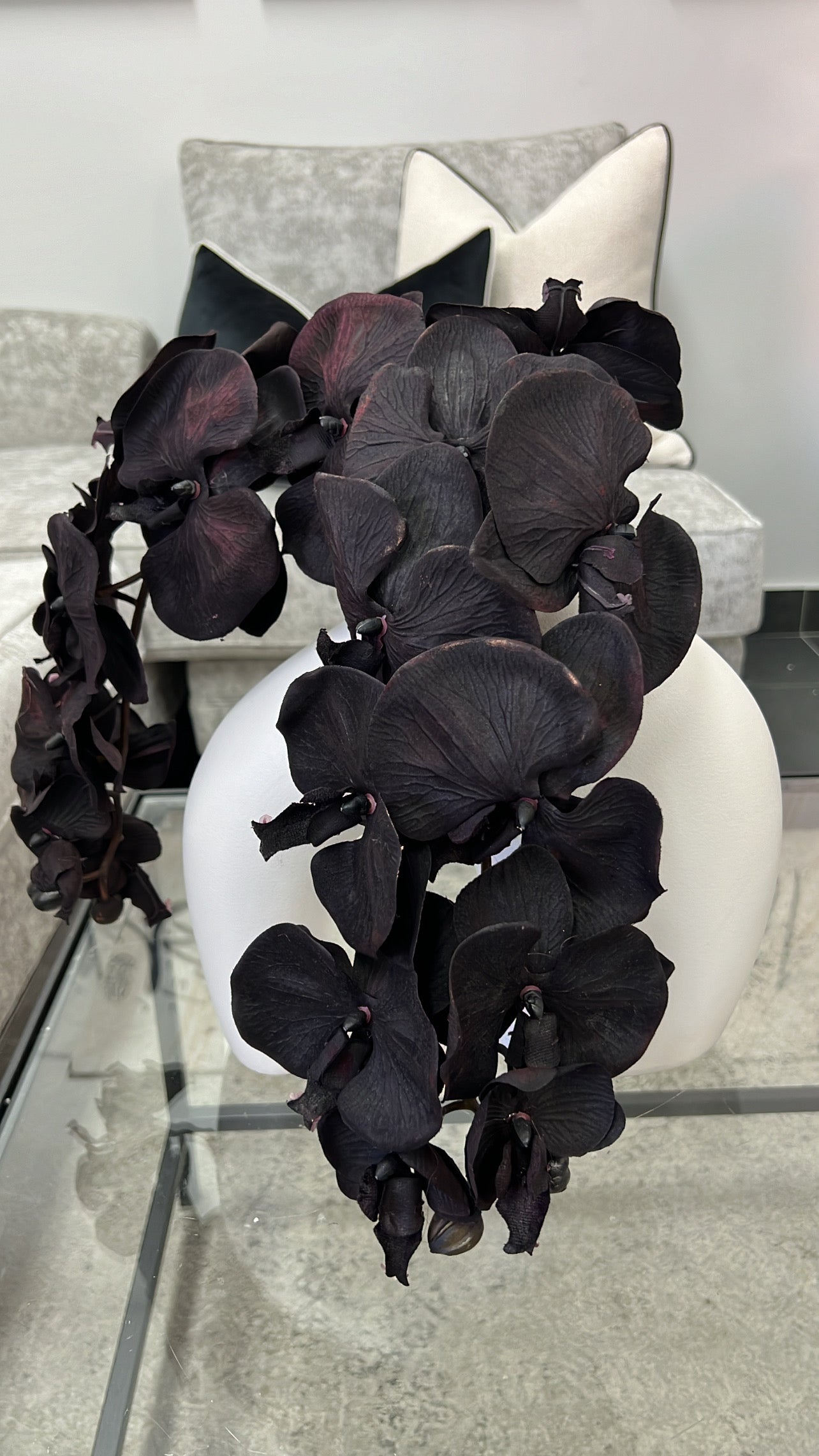 Zia white vase and black orchids - Luscious Homewares