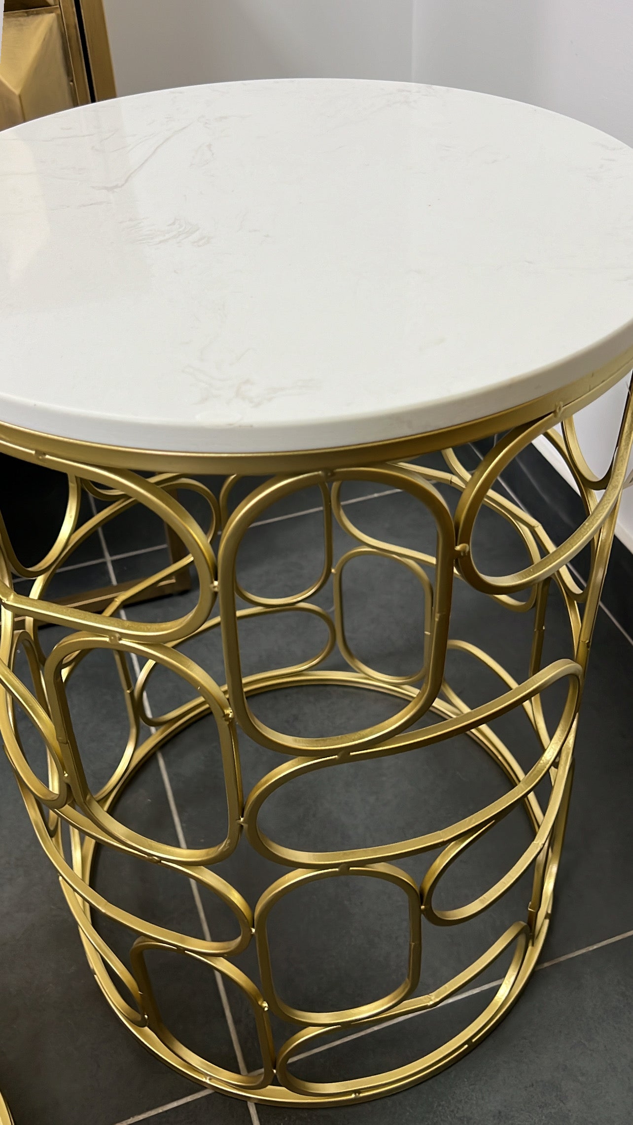 Round gold marble table set of 2