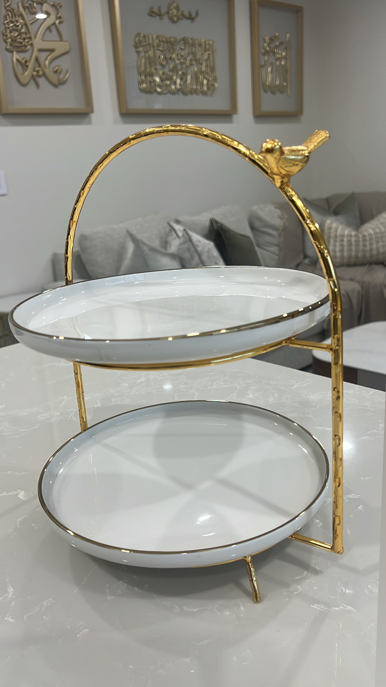 Asffor White and gold 2 tier rack serving platter