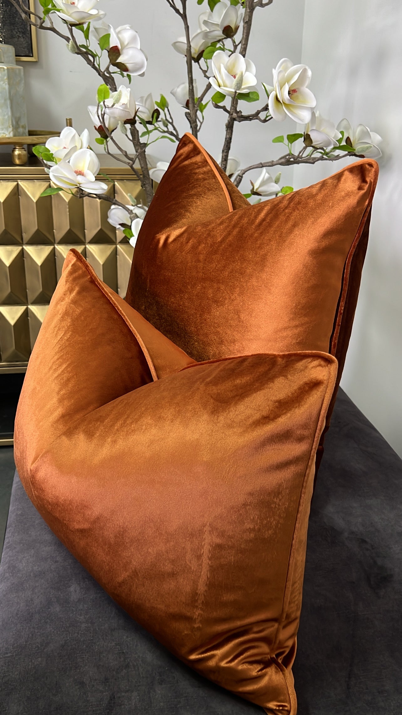 Luxe velvet orange cushion