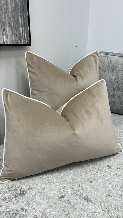 Leeya latte / white trim cushion - Luscious Homewares