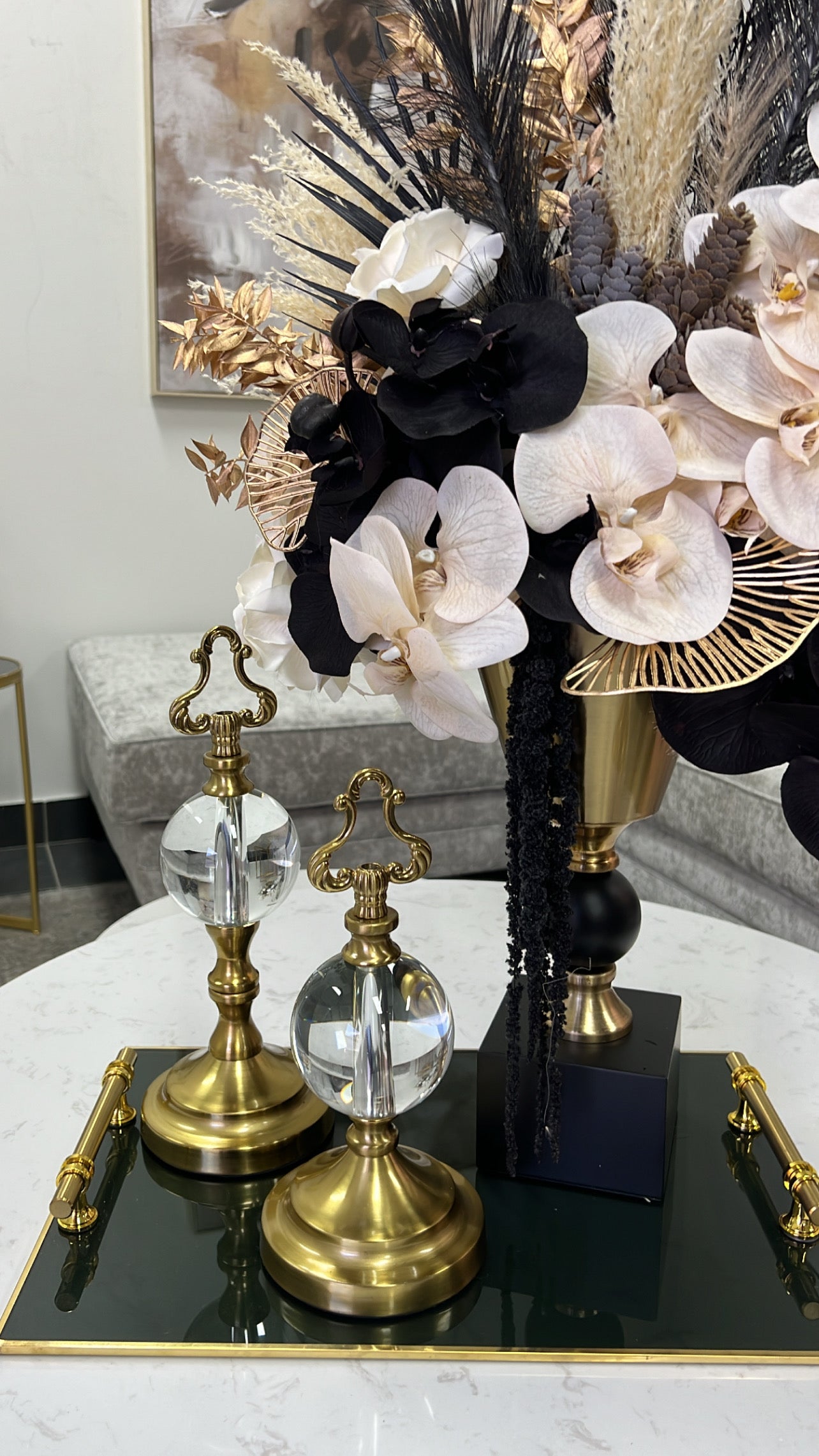 Crown crystal ball gold stands - Luscious Homewares