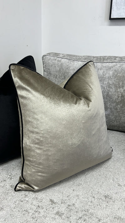 Hilton smokey taupe / black trim cushion 55x55 - Luscious Homewares