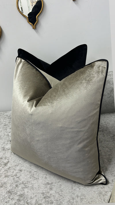 Hilton smokey taupe / black trim cushion 55x55 - Luscious Homewares