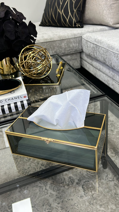 Smoked black glass tissue box - Luscious Homewares