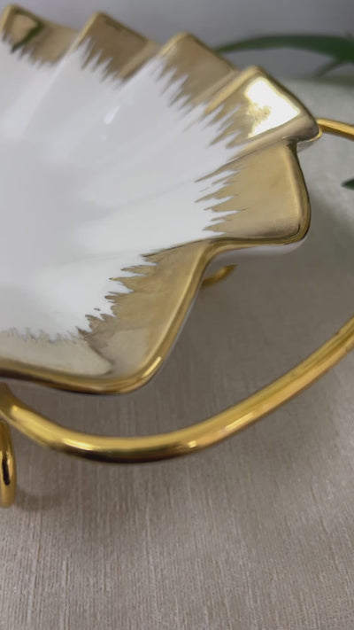 White and gold rack serving platter