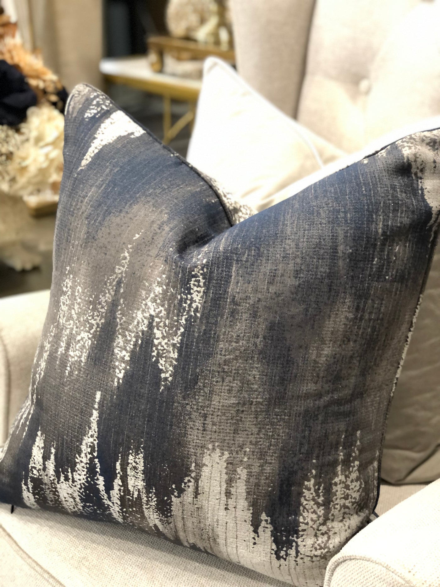 Kimono navy /Grey cushion 55x55 - Luscious Homewares